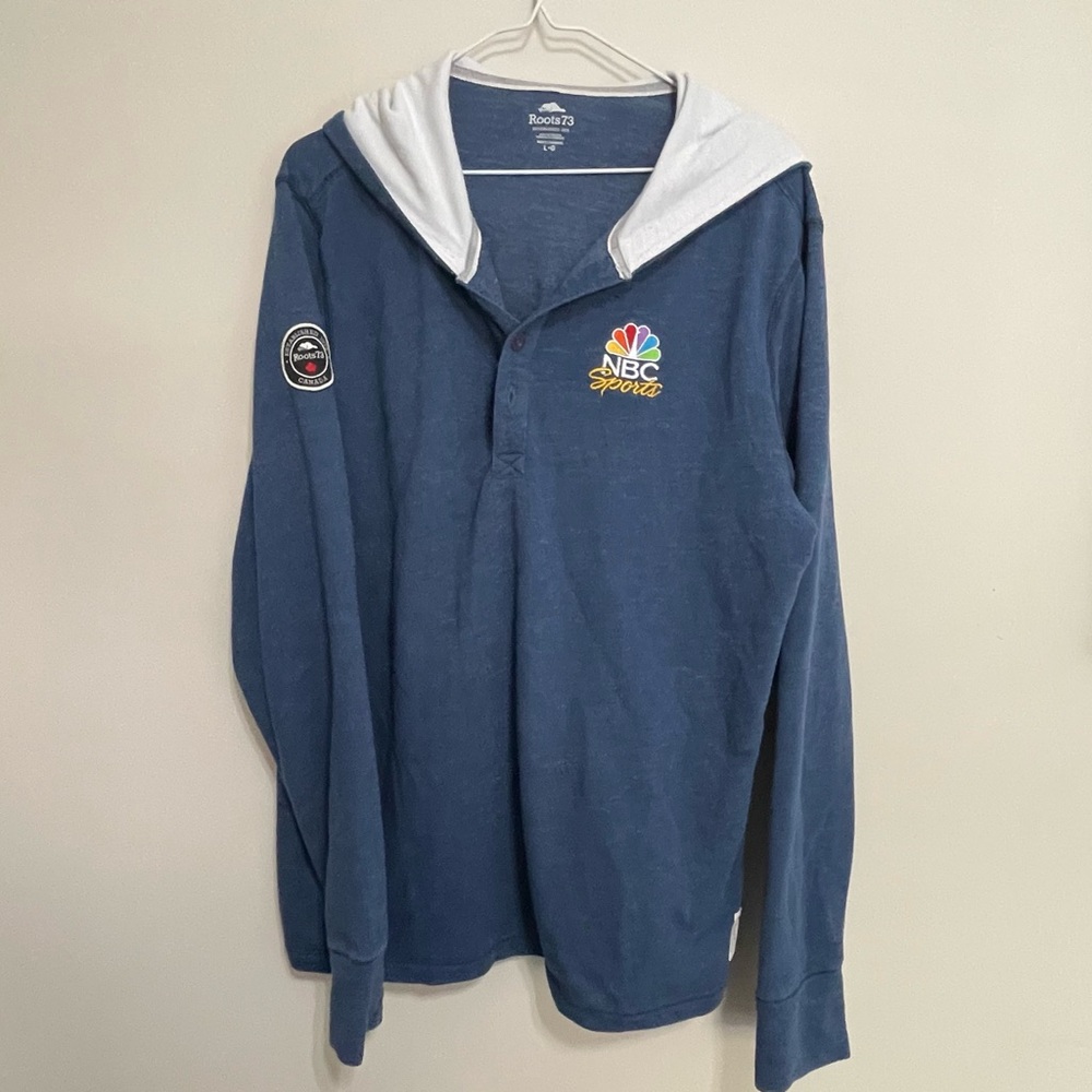 NBC Sports Blue Textured Men's Shirt with Hoodie - Roots 73. size‎ Large